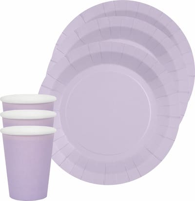 Santex feest/verjaardag servies set - 10x gebaksbordjes en bekertjes - lila paars - karton
