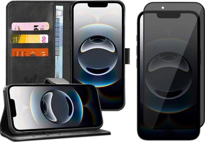 Hoesje geschikt voor iPhone 16e - Privacy Screenprotector Volledig Dekkend Glas - Portemonnee Book Case Zwart