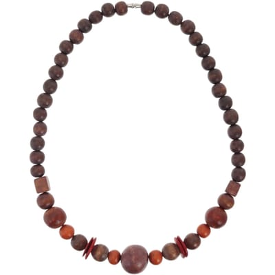 Behave – Ketting – Hout – Bruin;Rood – 48 cm – Nikkelvrij – Handgemaakt