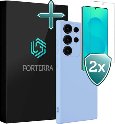 Hoesje Met 2x Screenprotector - Geschikt voor Samsung Galaxy S25 Ultra - Sterk & Shockproof - Telefoon Hoes - Back Cover - Siliconen Case - Lichtblauw