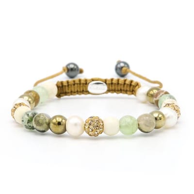 Karma - kralen armband - 83762 - Spiral XS Venna - Gold Crystal - Parel - edelsteen - verstelbaar - 18.5 + 6 CM - 6 MM