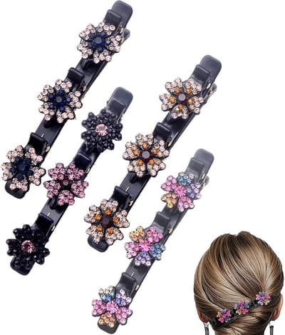 Set van 4 Gevlochten Haarspeldjes met Strass Steentjes - Vrouwen en Meisjes