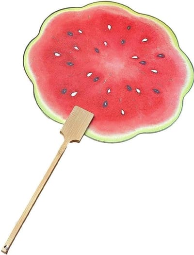 Handventilator — Ventilator met watermeloenprint — Lichtgewicht ronde ventilator met houten handvat — Ideaal voor reizen, kamperen en gebruik in de zomer