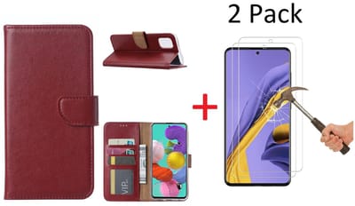 Hoesje Geschikt Voor Samsung Galaxy A71 Portemonnee hoesje + 2X Screenprotector - Bordeaux