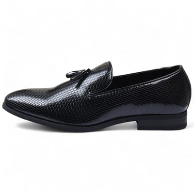Zwarte formele loafers met kwastjes voor heren, instappers van leer