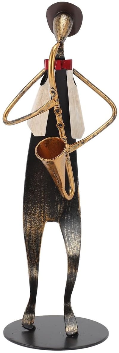 Allecto - Saxofoonspeler - Standbeeld Beeldje - Handgemaakt en Duurzaam - Moderne Stijl - Muziek Decor - Perfect als Geschenk - 30 cm Hoog