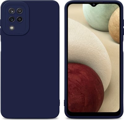Cadorabo Hoesje geschikt voor Samsung Galaxy A12 / M12 in FLUID DONKER BLAUW - Beschermhoes gemaakt van flexibel TPU silicone Cover Fluid Case