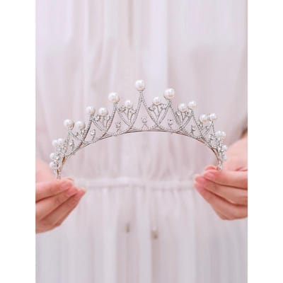 Klassiek Frans Hoofdgaren Parel Kroon Bruid Hoofdtooi Bruid High End Kroon Kinderen Optreden Kroon Haaraccessoires voor Vrouwen white