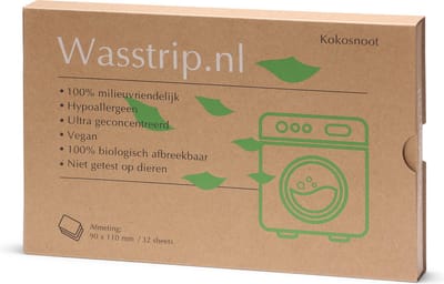 Wasstrips 32 Wasbeurten Kokosnoot – Wasmiddeldoekjes – Wasvellen – Wasdoekjes – Detergent Sheets – Laundry Strips