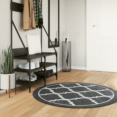 vidaXL - Vloerkleed - wasbaar - Ø - 120 - cm - zwart - en - wit