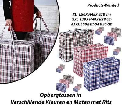 6-Stuks Opbergtassen in Verschillende Kleuren en Maten XL, XXL en XXXL met Rits