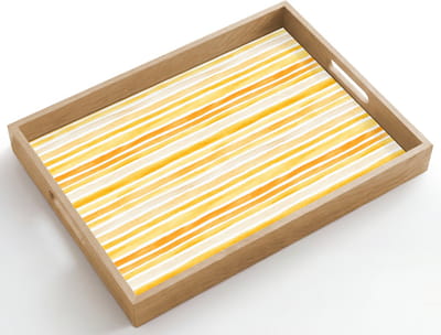 Dienblad hout 50x35 cm - Schootdienblad - Frans - Citroen - Strepen - Geel - Borrelplank rechthoek - Plateau dienbladen