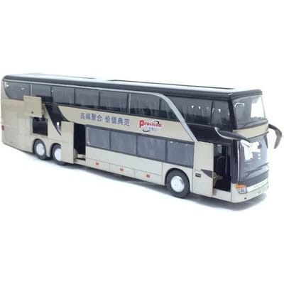 1:32 Hoge Kwaliteit Legering Dubbeldekker Bus Geluid Licht Metaal Diecast Pull Back Simulatie Luxe Sightseeing Bus Voertuig Kinderen Mooie Speelgoed goud