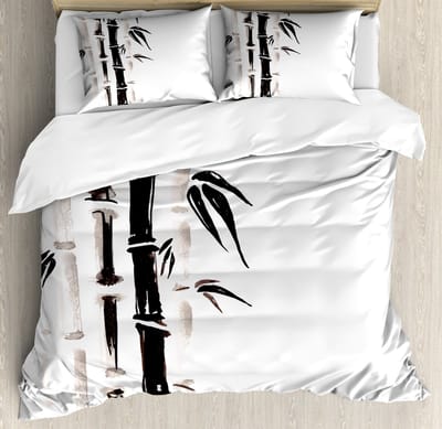 ABAKUHAUS Chinese dekbedovertrek voor eenpersoonsbedden, bamboepatroon, mijtbestendig allergievriendelijk met kussensloop, 130 x 200 cm, Black Cream