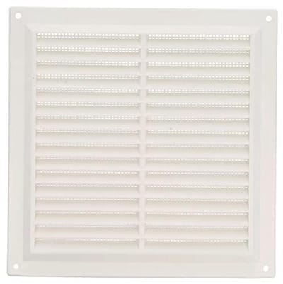 Vierkant kunststof ventilatierooster met muggennet voor keuken en badkamer - 200 x 200 mm - Wit