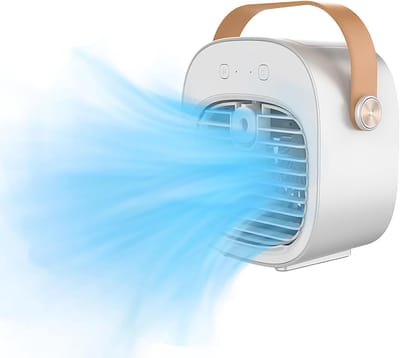 Witte Oplaadbare Mini Luchtkoeler - 4000mAh - USB Persoonlijke Airco - 3 Snelheden - Stille Verdampingskoeling - Geschikt voor Slaapkamer, Kantoor, Tent, Reizen en Binnen & Buiten