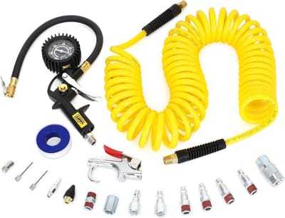 Compressor Accessoires Kit - Luchtgereedschap Set - Bandenspanning Controleren - 18 Delige Set - 25ft Slang - Metaal
