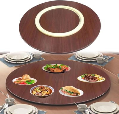 Houten Lazy Susan Dienblad - Draaibare Tafel Serveerschaal - Eten Delen - Stille ABS Basis - Ø80cm - Rood-bruin