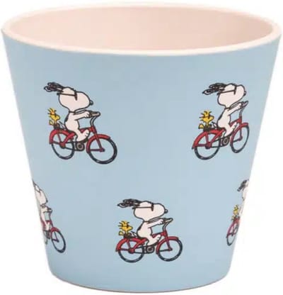 Quy Cup - 90ml Ecologische Reis Beker - Espressobeker "Peanuts Snoopy 15 BICI” (Fietsen) 7x7x7cm