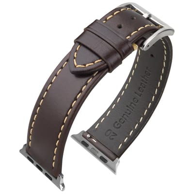 Donkerbruin Kalfslederen Horlogebandje voor Apple Watch Series 1/2/3 in 42 mm & Series 4/5/6/SE in 44 mm & Series 7/8/9 in 45 mm & Serie 10 in 46mm & Ultra 1 en 2 in 49mm