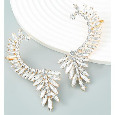 Mode Lxuury Strass Overdreven Oorbellen Oorklemmen Voor Vrouwen Meisjes Glanzende Boetiek Barok Hangende Oorbellen Sieraden Voor Dame white