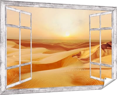Gards Tuinposter Doorkijk Woestijn bij Zonsondergang in de Sahara - 180x120 cm - Tuindoek - Tuindecoratie - Wanddecoratie buiten - Tuinschilderij