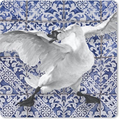 Muismat 20x20 cm - Mousepad Zwaan - Kunst - Delfts blauw - Schilderij - Oude meesters - Muismatten