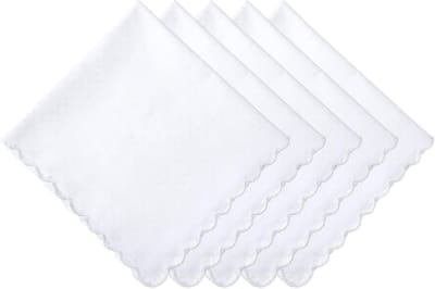 Set van 6 kleine witte katoenen zakdoeken met golfrand - Perfect voor bruiloften en speciale gelegenheden (30 cm)