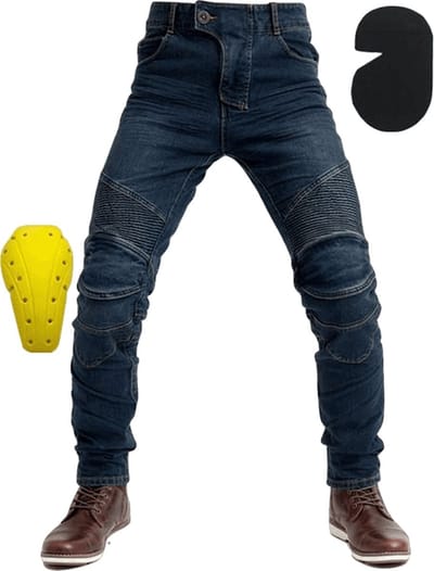 RAMBUX® Biker-Style Jeans Heren – Spijkerbroek Stretch - Blauw Denim - Uitneembare Heup & Knie Pads – Maat 36 (2XL)