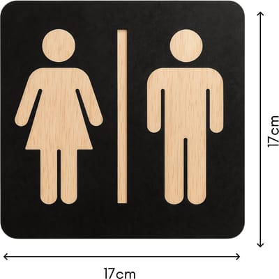 Luxe Houten Toiletbordje met Reliëf - WC Deurbordje Man/Vrouw - Modern Pictogram Toilet - Naturel Hout & Zwart - Zelfklevend - 17 x 17 cm