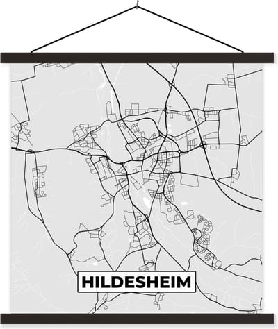 Posterhanger incl. Poster 60x60 cm - Schoolplaat - Hildesheim - Kaart - Stadskaart - Duitsland - Plattegrond - Textielposter - Zwarte latten - Stadskaart