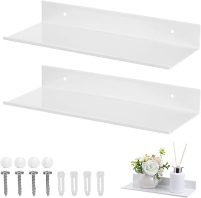2 Stuks Wandplanken van Metaal, 30cm Witte Badkamer Plank Organizer, Roestvrij en Ideaal voor Badkamer, Keuken en Woonkamer Opslag