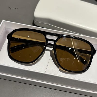 Vintage zonnebril met dubbele brug voor heren, vierkant model, modieuze groene oceaanblauwe lens, UV400-bescherming, trendy zonnebril met klinknagels voor dames black