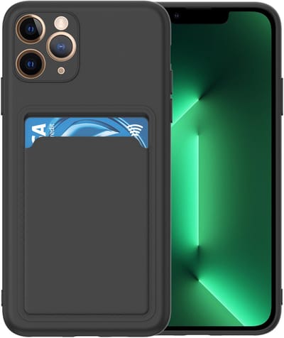 Silicone hoesje met pasjeshouder Geschikt voor iPhone 11 Pro Max - Telefoonhoesje - TPU - Zwart