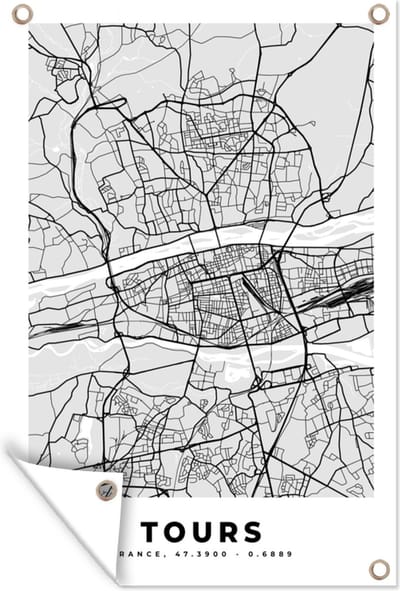 Muurdecoratie Frankrijk - Plattegrond - Kaart - Tours - Stadskaart - 120x180 cm - Tuinposter - Tuindoek