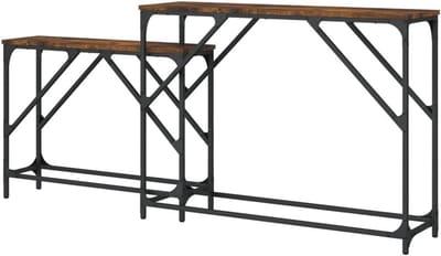 vidaXL 2-delige Tafeltjesset bewerkt hout gerookt eikenkleurig, bijzettafel, woonkamertafel, accenttafel, banktafel, bank tafel, bijzet tafel