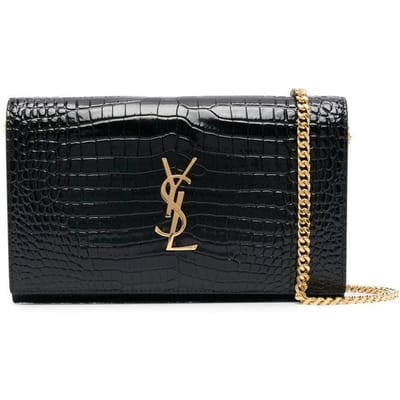 Saint Laurent Cassandre portemonnee met ketting van leer met krokodillenprint