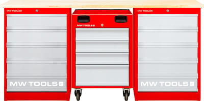 Modulaire werkbank Multiplex met 2 ladekasten 5L en 1 gereedschapswagen 4L 2000 mm MW Tools MOD20L55M