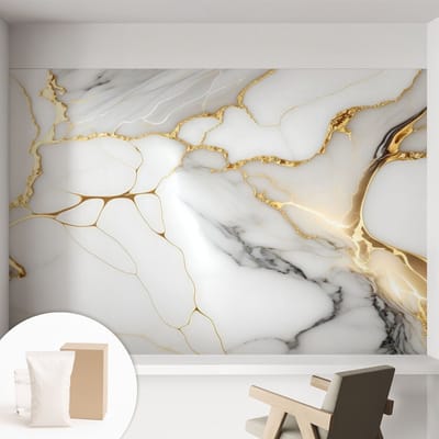 Coloray Behang - Marmeren elegantie Behangrol - 152x104 cm - Wit Behang - Voor liefhebbers van elegantie en modern interieurdesign - Behang Voor de woonkamer, slaapkamer en kantoor - Muurbehang Teksten