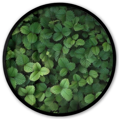 Poster in lijst Rond - Fotolijst 40x40 cm - Posters - Groen - Bladeren - Kartel - Zonlicht - Ronde posterlijst zwart - Decoratie - Wanddecoratie woonkamer - Muurdecoratie slaapkamer