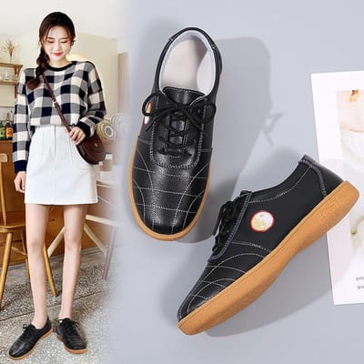 Lente Tai Chi Schoenen voor Dames Koeienleer Zachte Rundspees Zool Vechtsport Schoenen voor Herfst Tai Chi Oefenschoenen voor Dames Sportschoenen 35 black