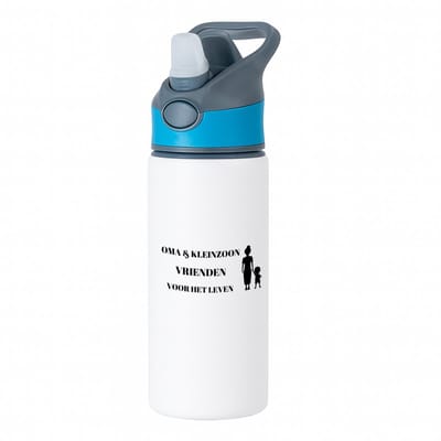 Hacebo® - oma en kleinzoon vrienden voor het leven waterfles met rietje blauw - Vriend - oma/kleinzoon - oma cadeautjes - cadeau - kado - geschenk - kleinzoon verjaardag - kleinzoon artikelen - water fles - 650ML