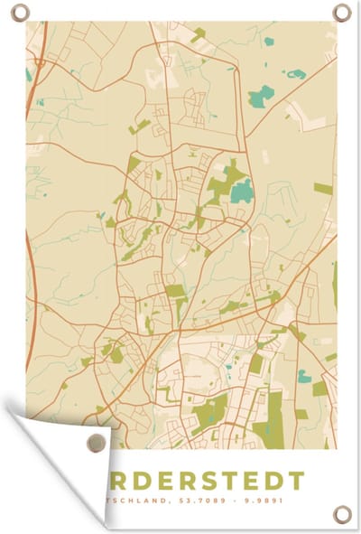 Muurdecoratie Plattegrond - Stadskaart - Vintage - Norderstedt - Kaart - 120x180 cm - Tuinposter - Tuindoek