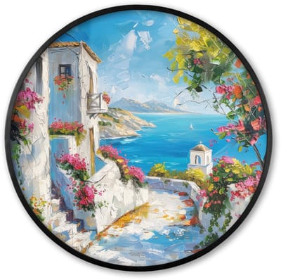 Poster in lijst Rond - Fotolijst 60x60 cm - Posters - Landschap - Bloemen - Natuur - Zomer - Ronde posterlijst zwart - Decoratie - Wanddecoratie woonkamer - Muurdecoratie slaapkamer
