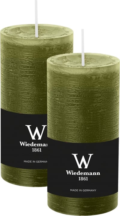 Wiedemann Cilinderkaars/stompkaars - 2x - rustieke kaars - olijfgroen - 6 x 12 cm - 42 branduren