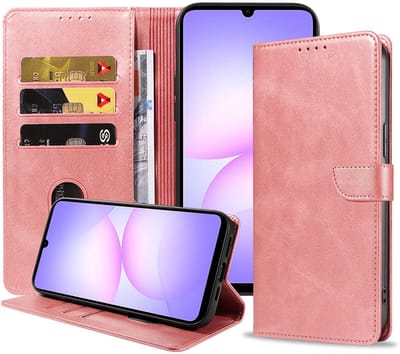 Geschikt voor Samsung Galaxy A07 Telefoonhoesje Kunstleer met Magnetisch lipje en Pasjeshouder Book Case met Klepje - Walletcase with Cardslot - Rosé Goud - Smartphonica geschikt voor Samsung Galaxy A07