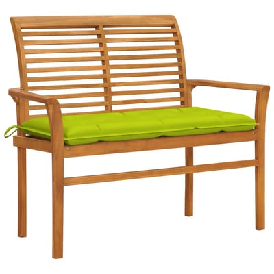 vidaXL - Tuinbank - met - heldergroen - kussen - 112 - cm - massief - teakhout