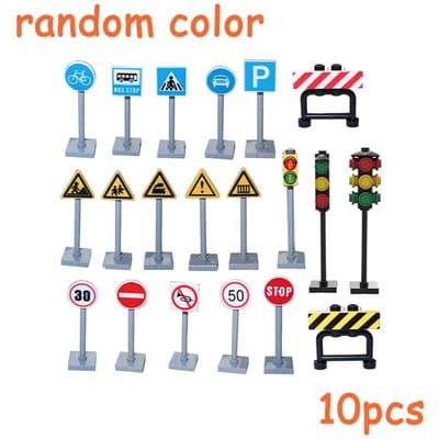 MOC Feux de Circulation Urbains Panneaux de Signalisation Routière Barricade Feu de Signalisation Limitation de Vitesse BÂTIS-LE TOI-MÊME Scène de Briques de Construction Minifigurines de Construction Accessoires