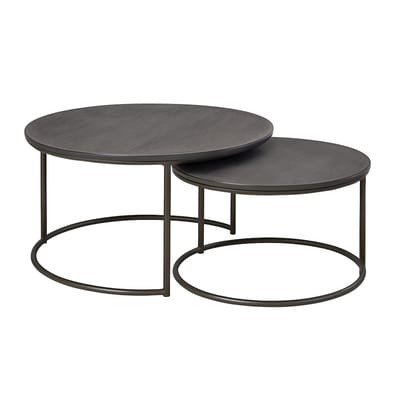 Salontafel set Coco - Zwart - Zwarte Ronde salontafel set van Mangohout en metaal - Set van 2 | Salontafel set mangohout