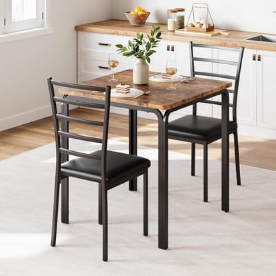 3‑delige eettafelset voor 2 personen - vierkante tafel met 2 stoelen - 74 x 74 x 76cm -bruin